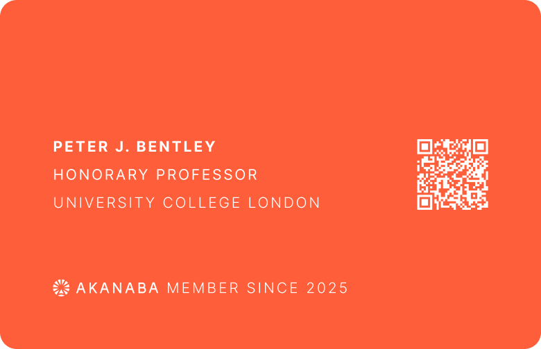 Akanaba member card for Peter J. Bentley, honorary professor at University College London